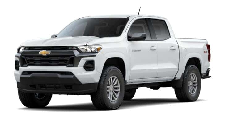 A white 2025 Chevy Colorado LT is angled left.