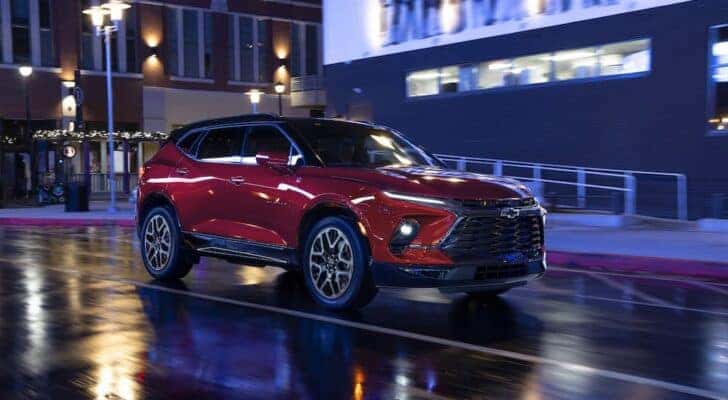 A red 2025 Chevy Blazer for sale near Colonie is shown from the front at an angle.