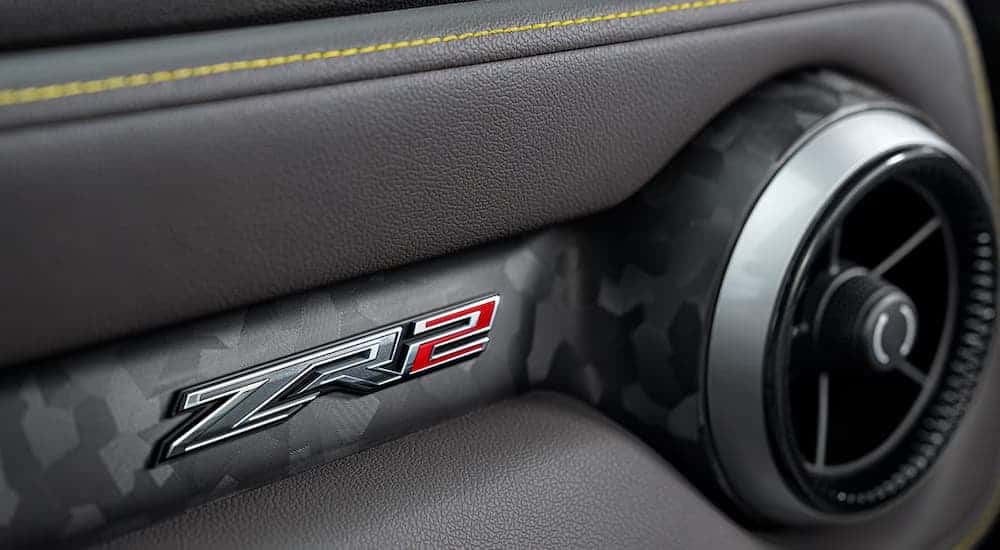 The ZR2 badge next to the interior dashboard vent in a 2025 Chevy Colorado ZR2.