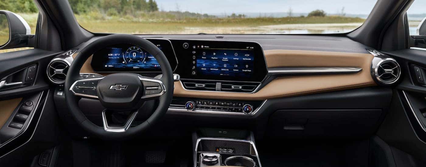The tan interior of a 2025 Chevy Equinox is shown.