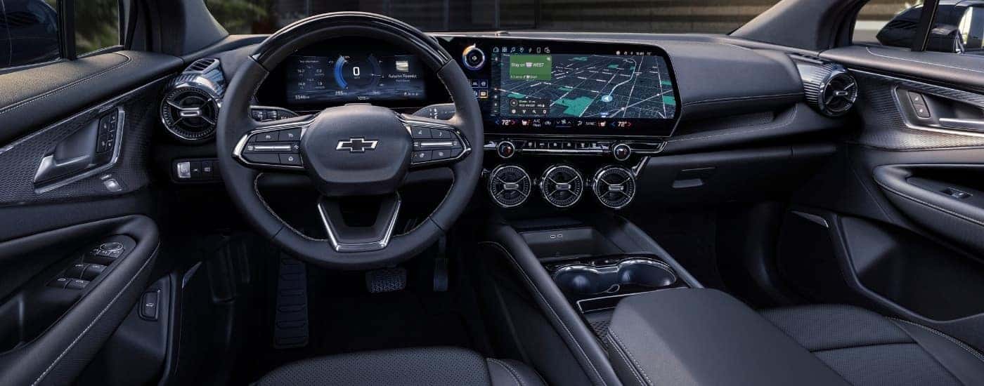 The black dash and infotainment screen in a 2025 Chevy Blazer EV.