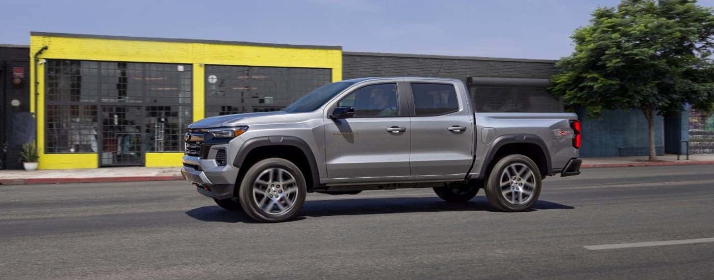 A silver 2025 Chevy Colorado Z71 from the side.