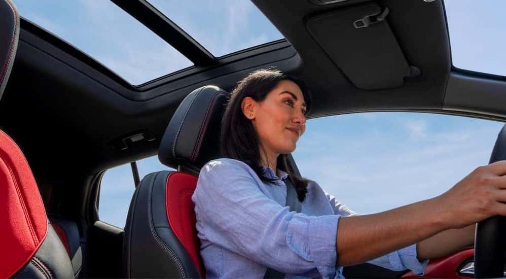 The black and red interior in a 2025 Chevy Equinox EV.