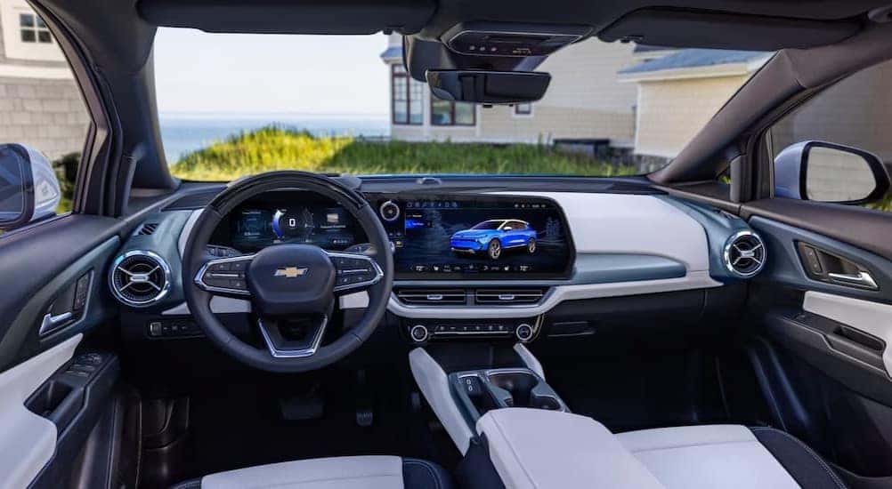 Black and white interior in a 2025 Chevy Equinox EV.