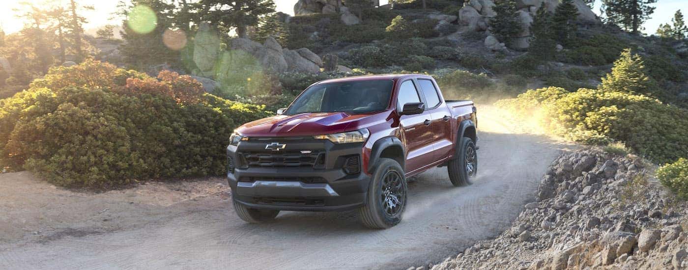 A red 2023 Chevy Colorado from the front.