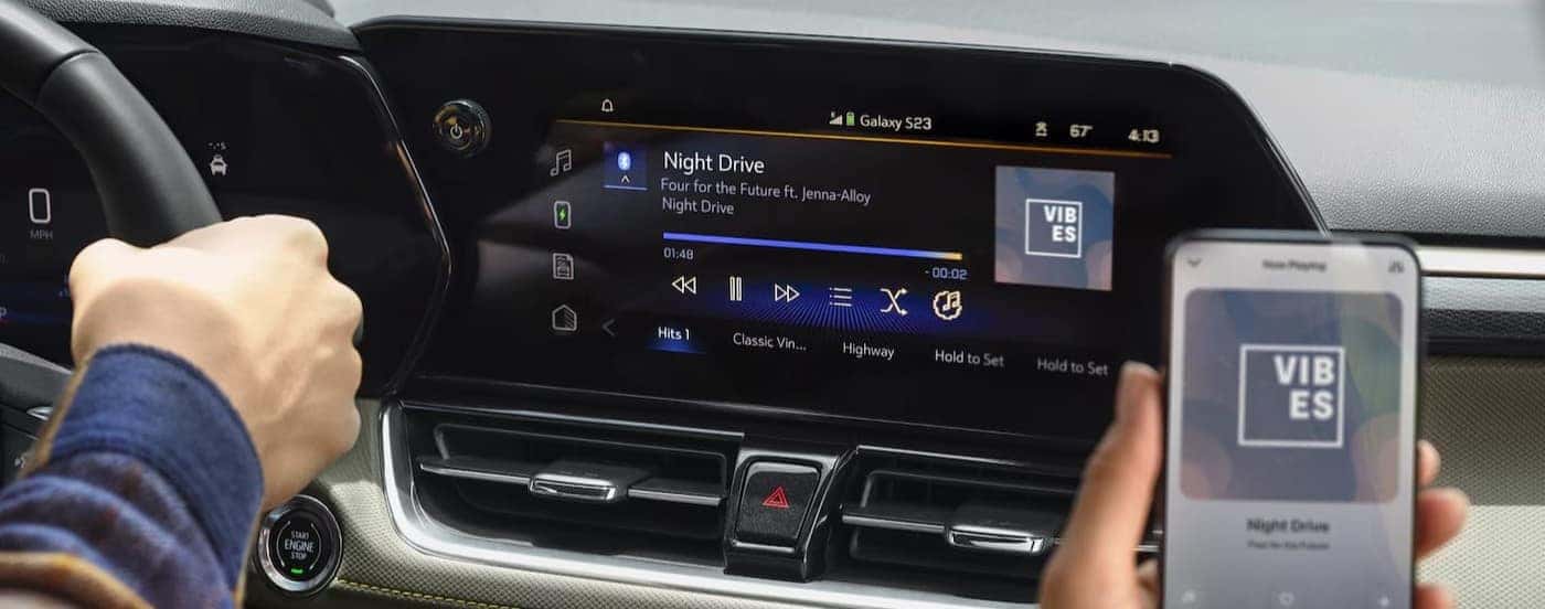 Close-up of the infotainment screen in a 2026 Chevy Trailblazer.