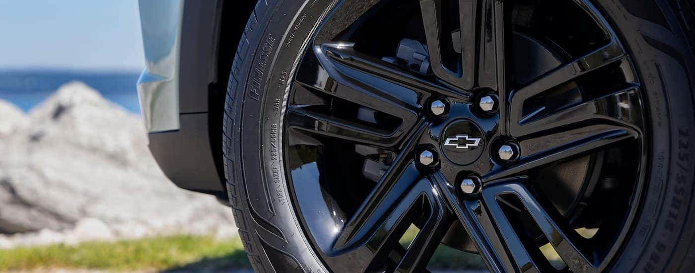 Close-up of a tire with rim on a 2025 Chevy Trax for sale near Latham