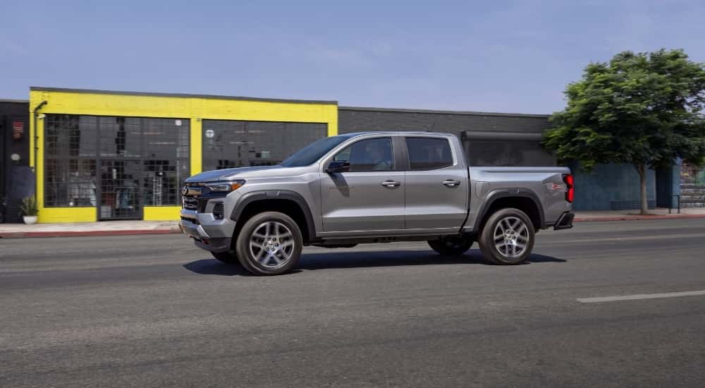 A silver 2025 Chevy Colorado from the side.