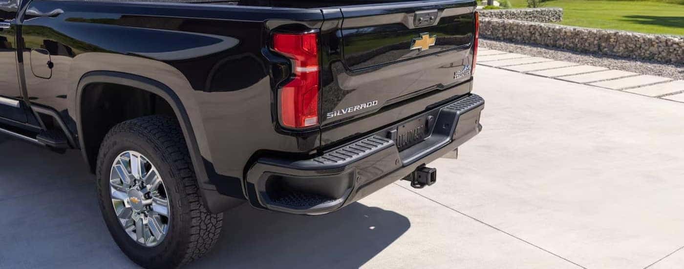 Close-up of the rear-end on a black 2025 Chevy Silverado 2500 HD High Country.