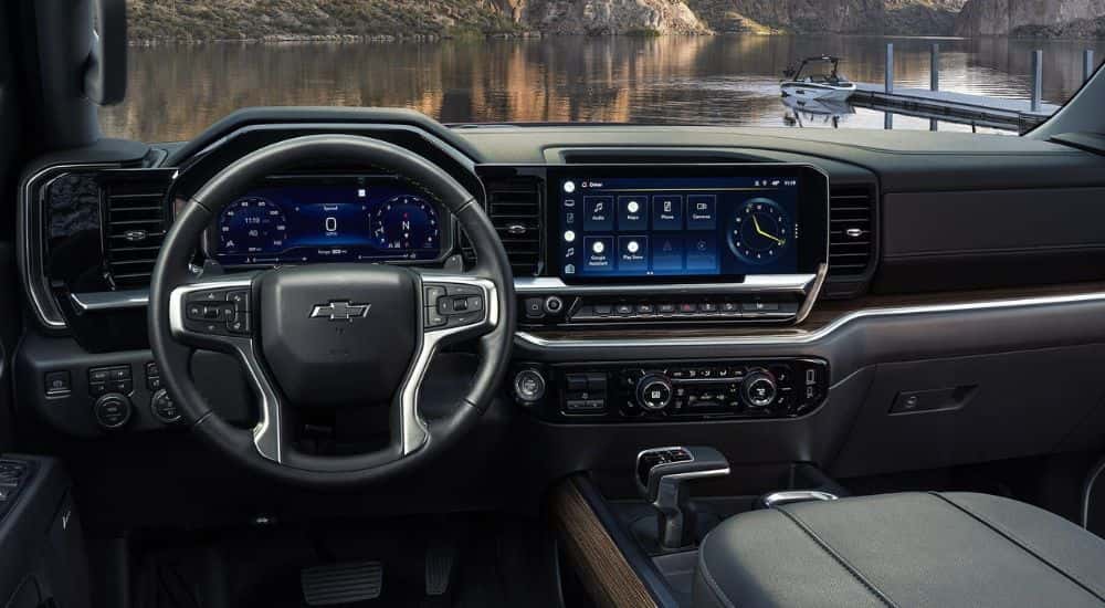 Infotainment and digital gauge cluster on a used 2023 Chevy Silverado 1500