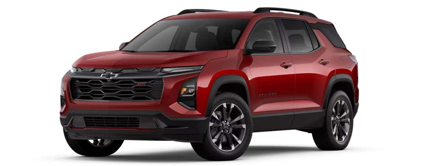 A red 2025 Chevy Equinox RS angled left.