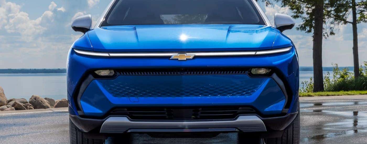 Front of a blue 2025 Chevy Equinox EV for sale near Bethlehem