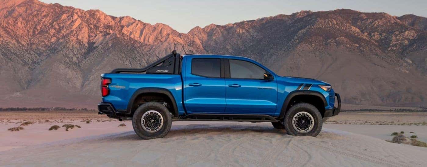 Blue 2023 Chevy Colorado ZR2 Desert Boss parked off-road