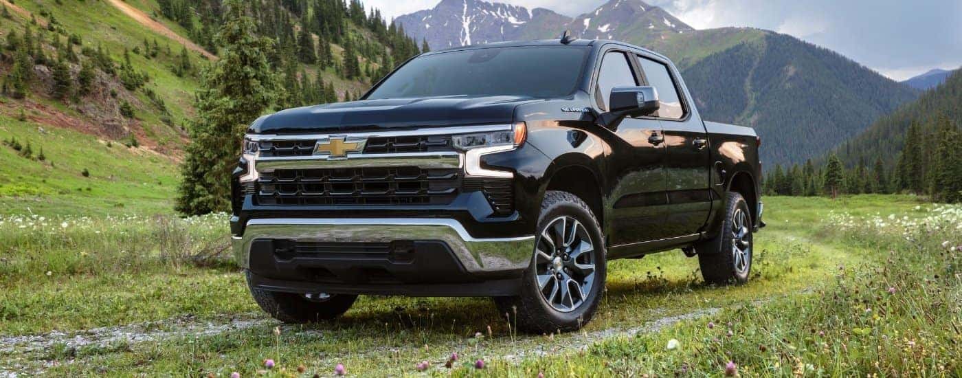 A black 2025 Chevy Silverado 1500 for sale near East Greenbush from the front.
