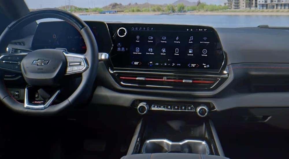 Interior dashboard and infotainment system in a 2026 Chevy Silverado EV Trail Boss