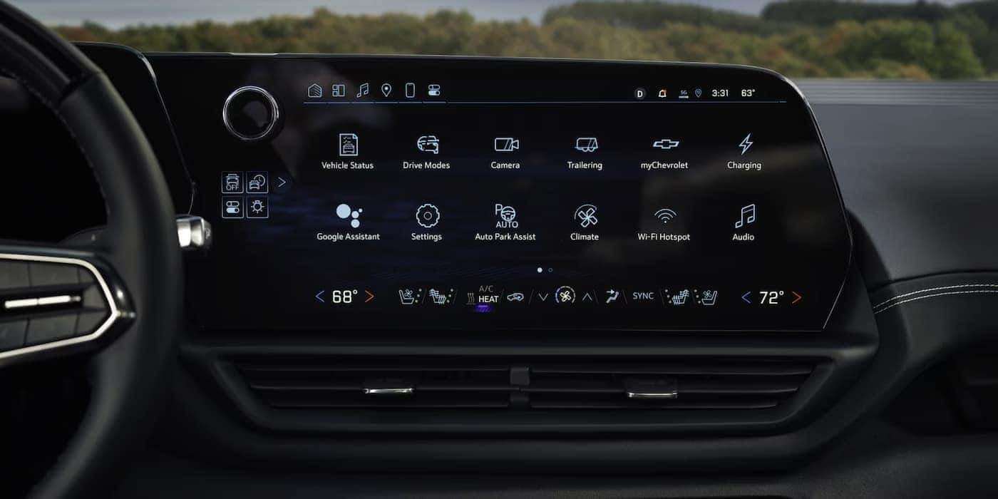 Infotainment screen in a 2026 Chevy Silverado EV Trail Boss.