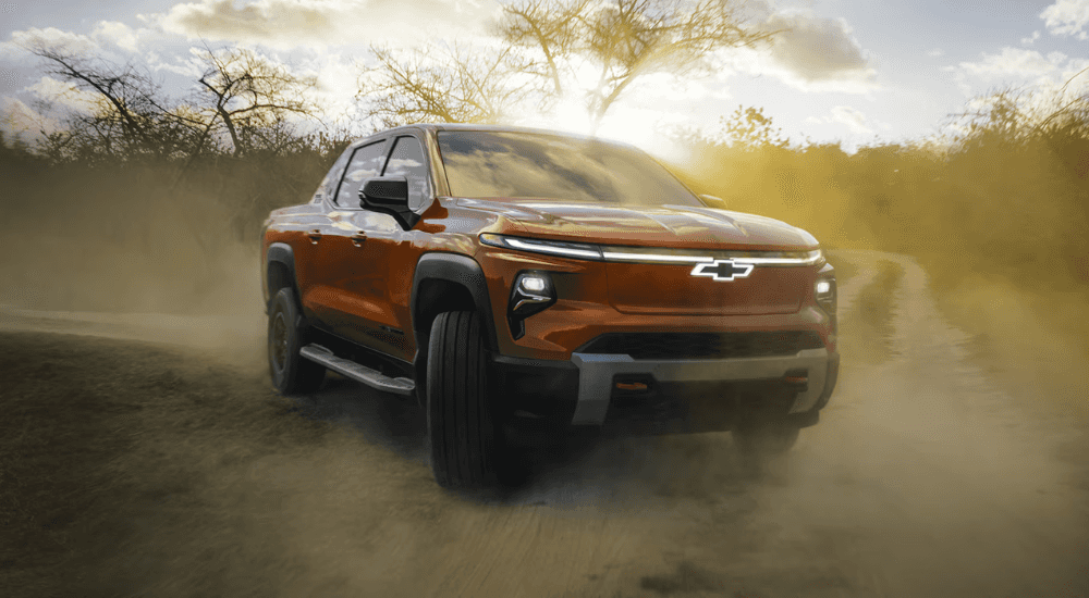 Red 2026 Chevy Silverado EV Trail Boss head on