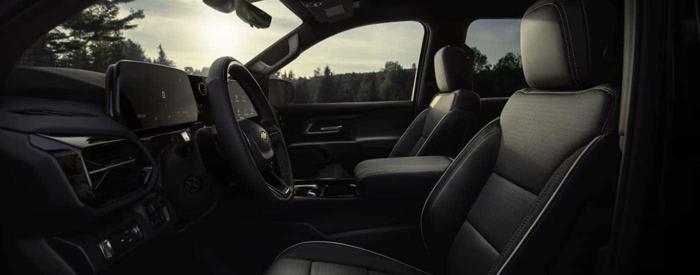 Black leather seating and dashboard in a 2026 Chevy Silverado EV