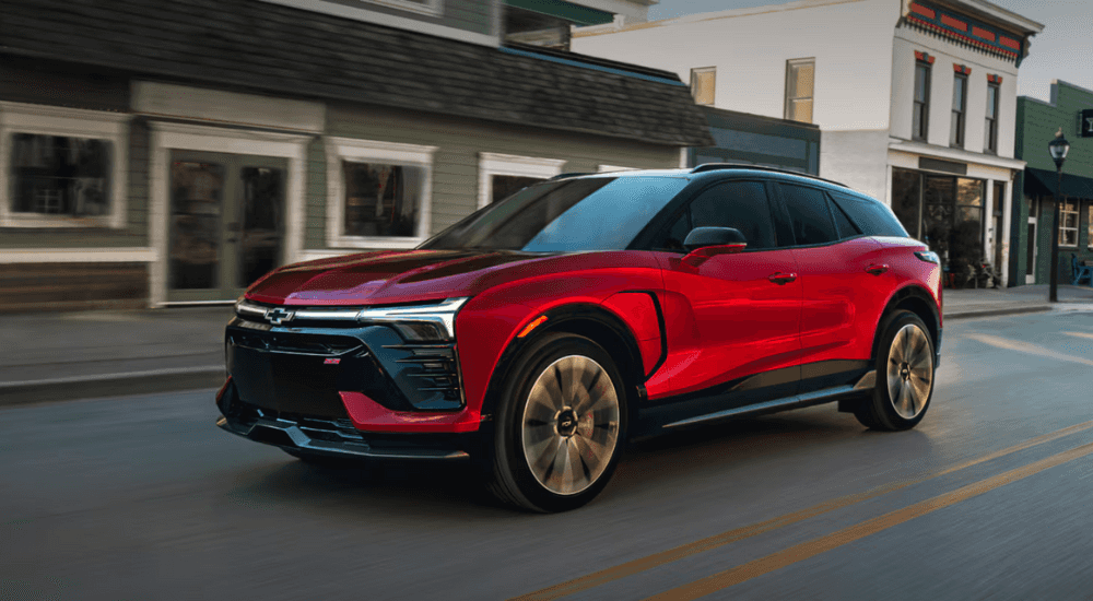Red 2026 Chevy Blazer EV RS driving
