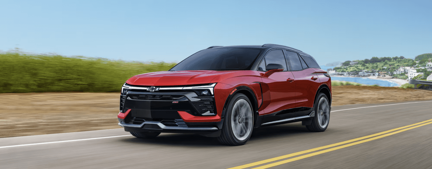 Red 2026 Chevy Blazer EV SS driving down the road