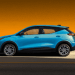 Side profile of a blue 2026 Chevy Bolt