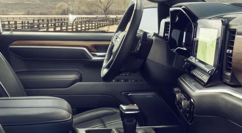 Gray dash and seats in a 2026 Chevy Silverado 1500.