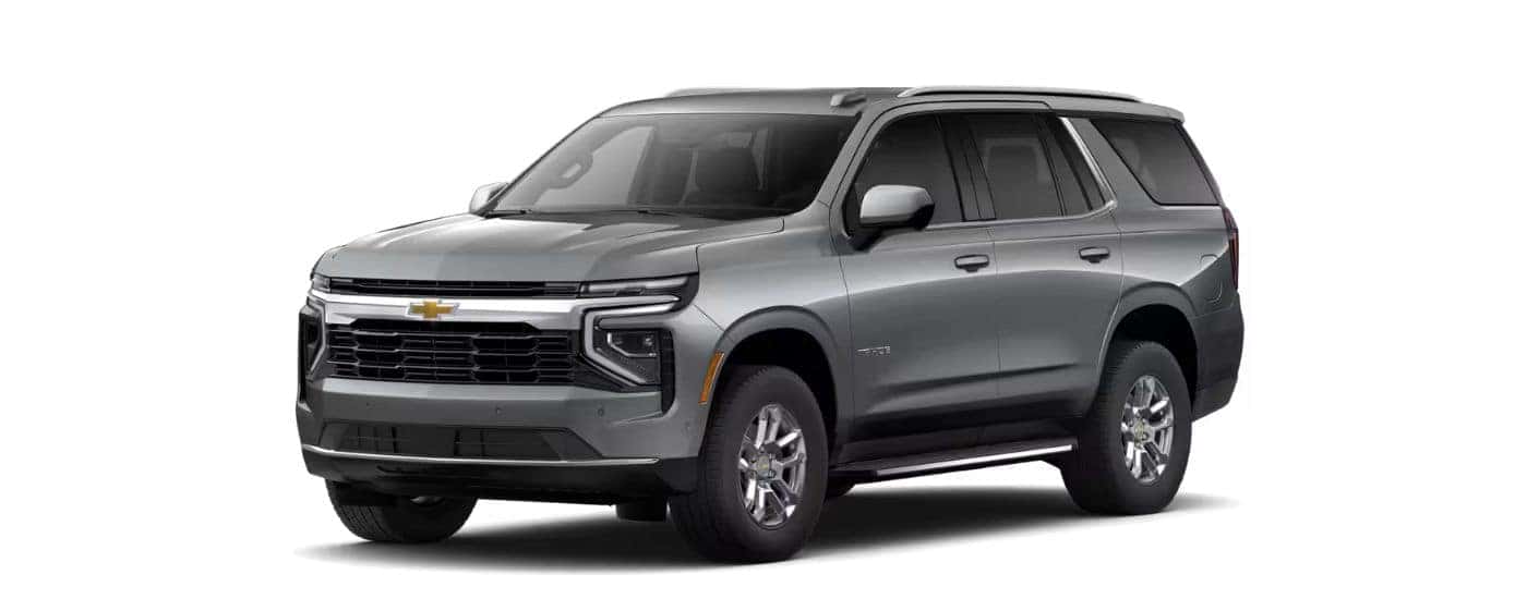 A silver 2026 Chevy Tahoe angled left.