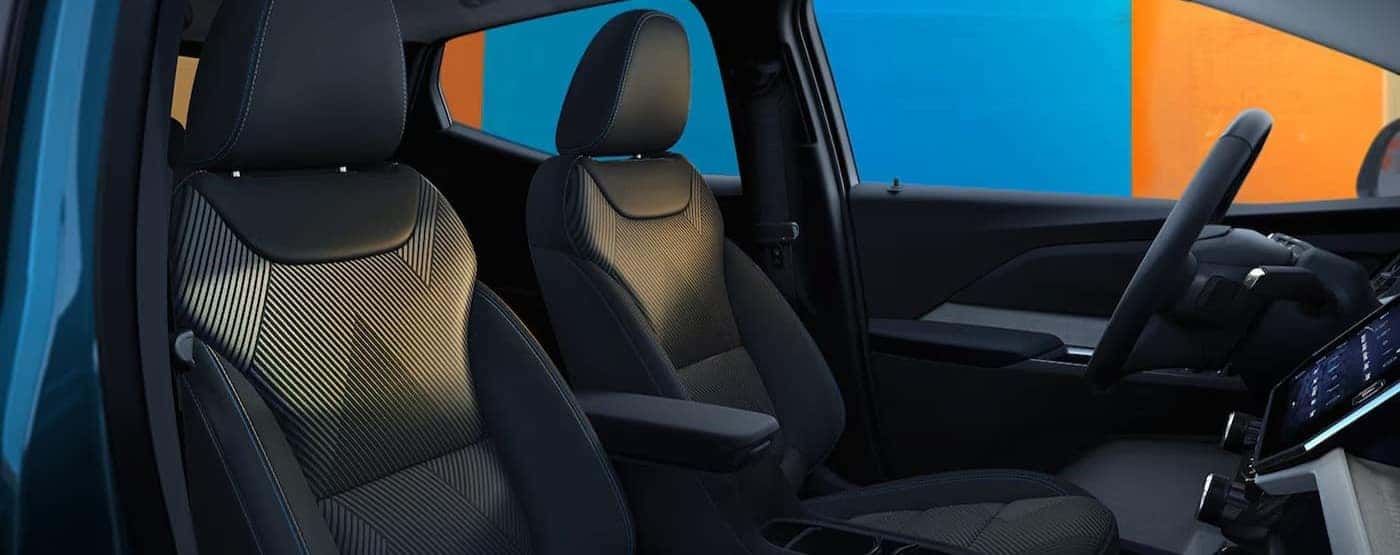 The black interior and dash in a 2027 Chevy Bolt.