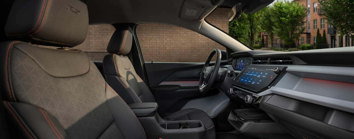 The black interior of a 2027 Chevy Bolt.