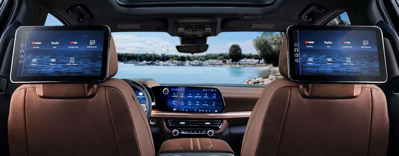 Multiple infotainment screens inside a 2026 Chevy Suburban High Country