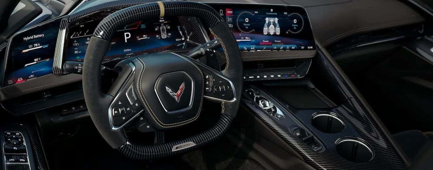 The black dash in a 2026 Chevy Corvette E-Ray.