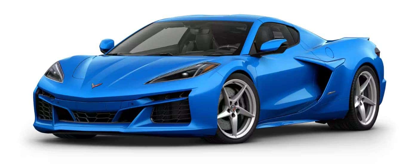 A blue 2026 Chevy Corvette E-Ray angled left.
