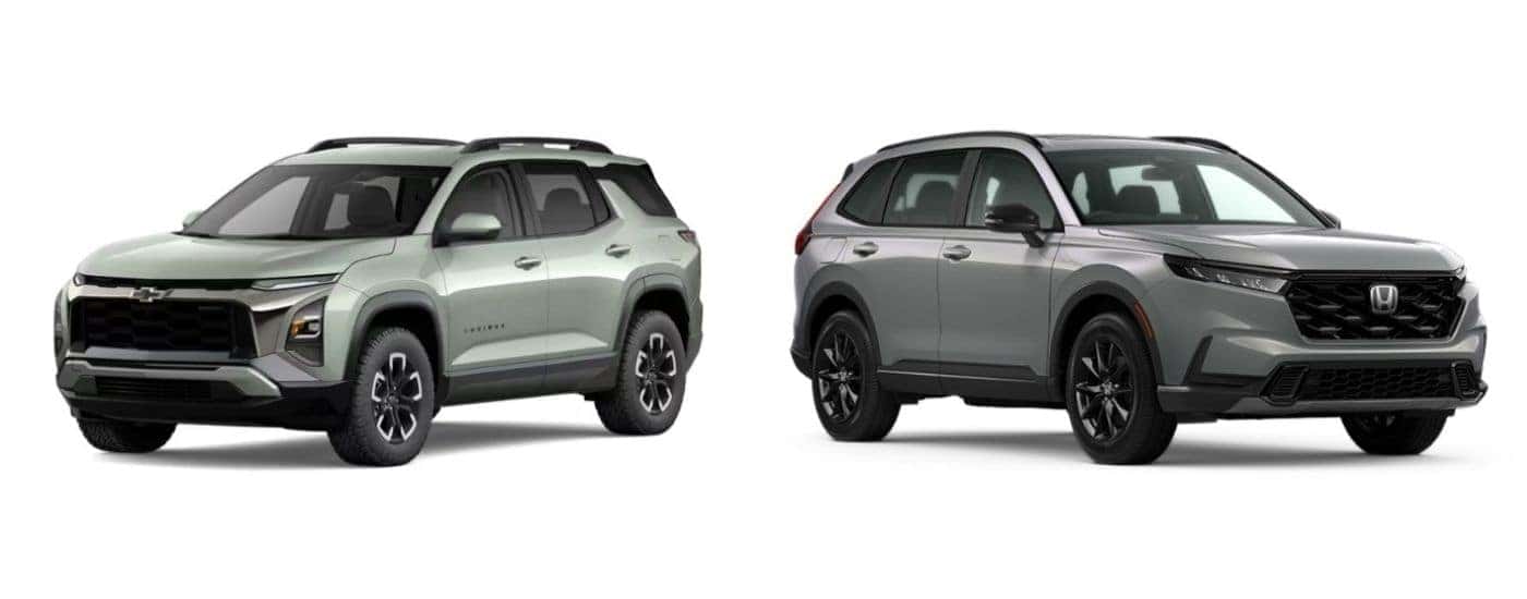 A green 2026 Chevy Equinox vs a silver 2026 Honda CR-V