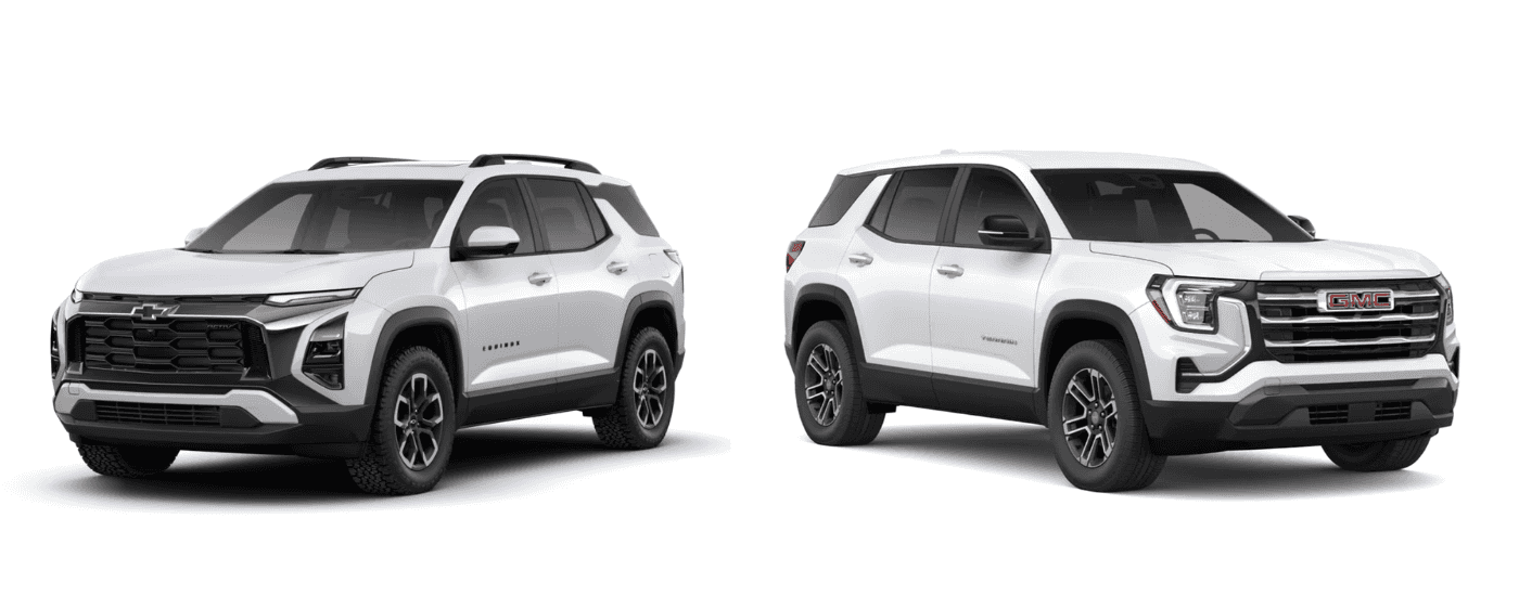 A white 2026 Chevy Equinox vs a white 2026 GMC Terrain
