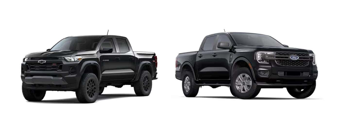 A black 2026 Chevy Colorado vs a black 2026 Ford Ranger