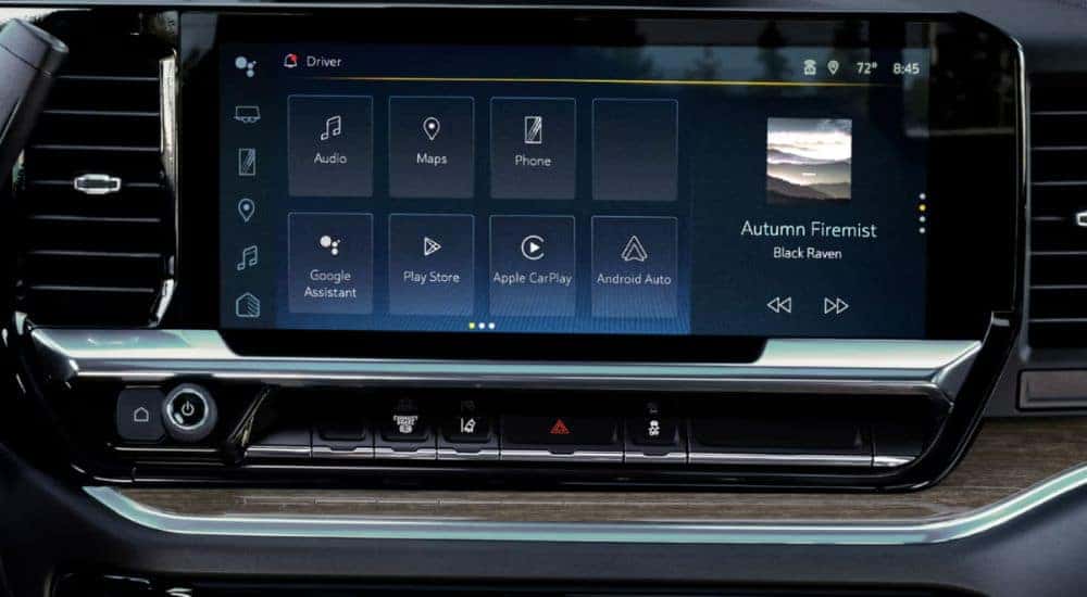 Close up of the 2026 Chevy Silverado 2500 HD infotainment display.