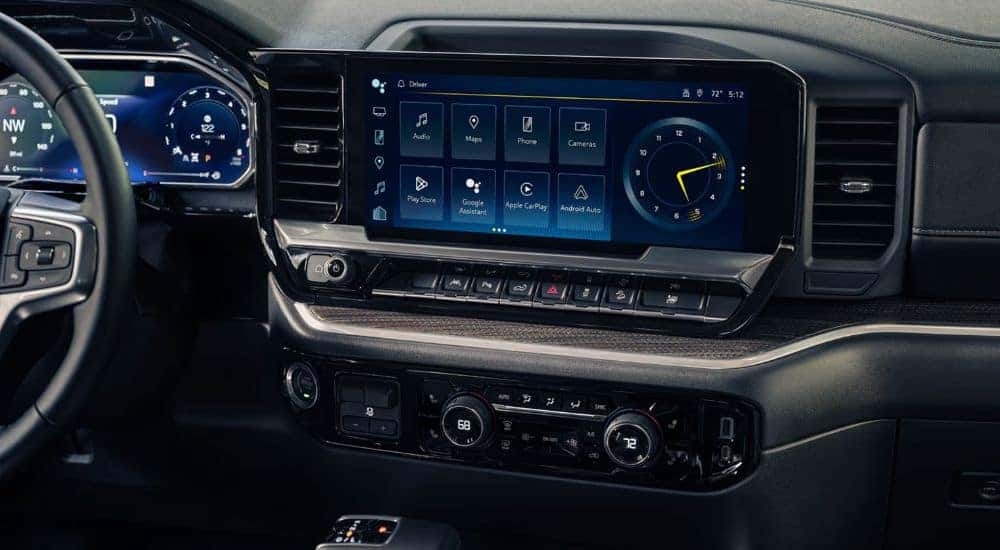 Infotainment display on a 2026 Chevy Silverado LD.