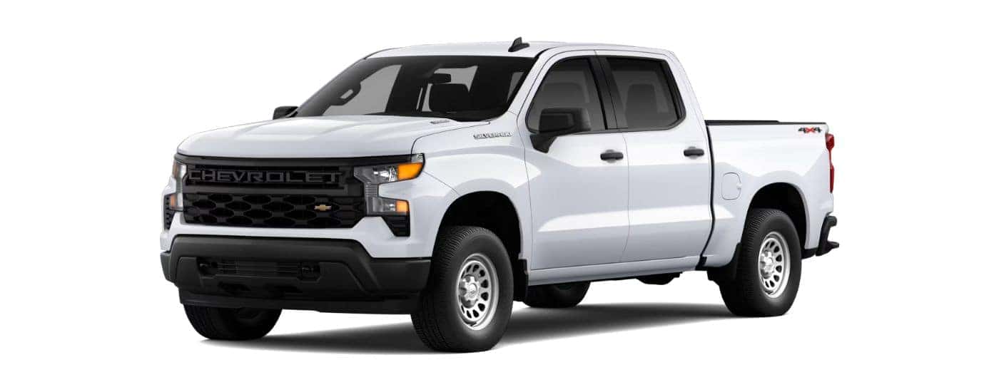 A white 2027 Chevy Silverado angled left on white background.