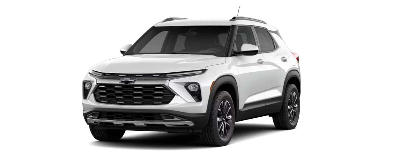A white 2027 Chevy Trailblazer angled left.