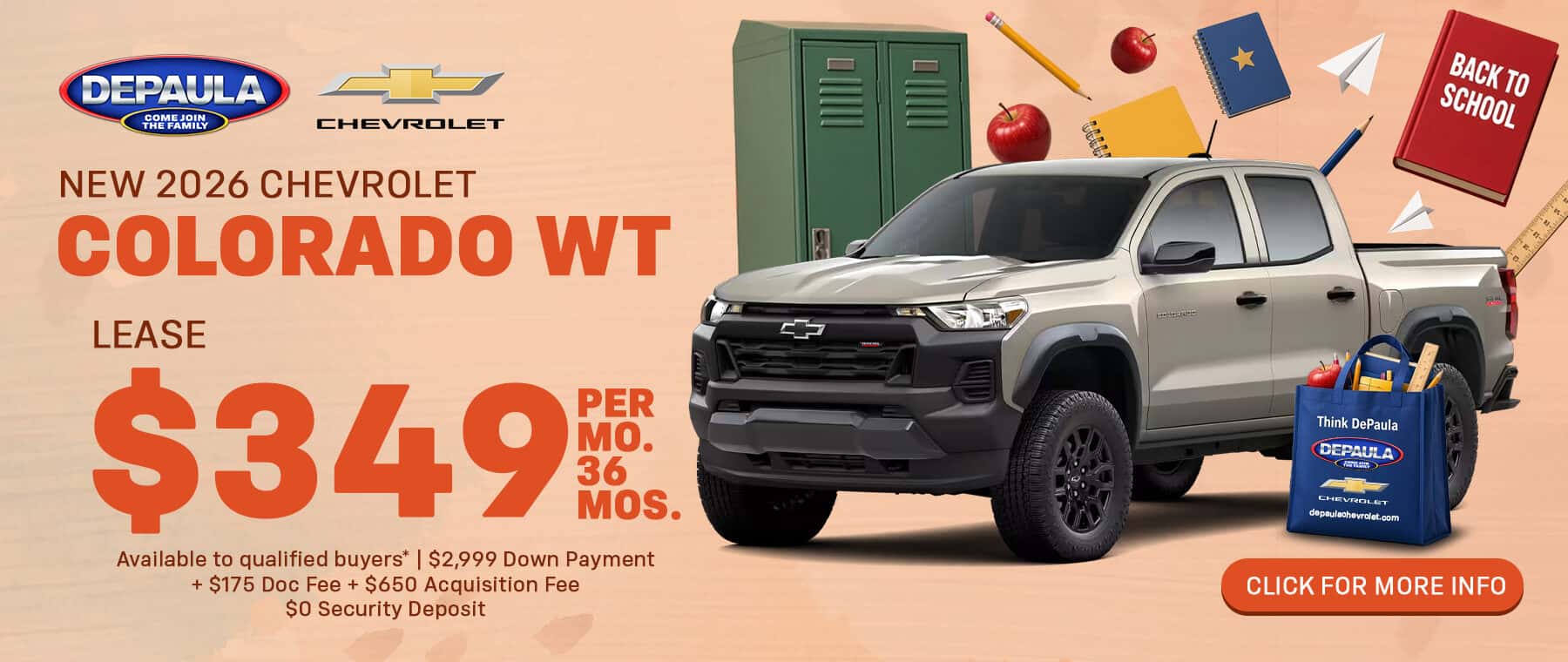 new 2026 Chevrolet Colorado WT Lease $349/month for 36 months