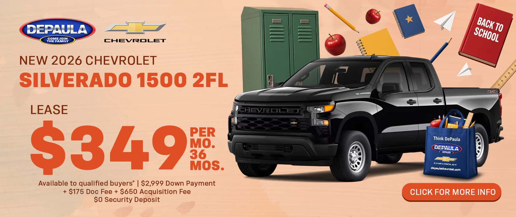 New 2026 Chevrolet Silverado 1500 2FL lease $349/month for 36 months
