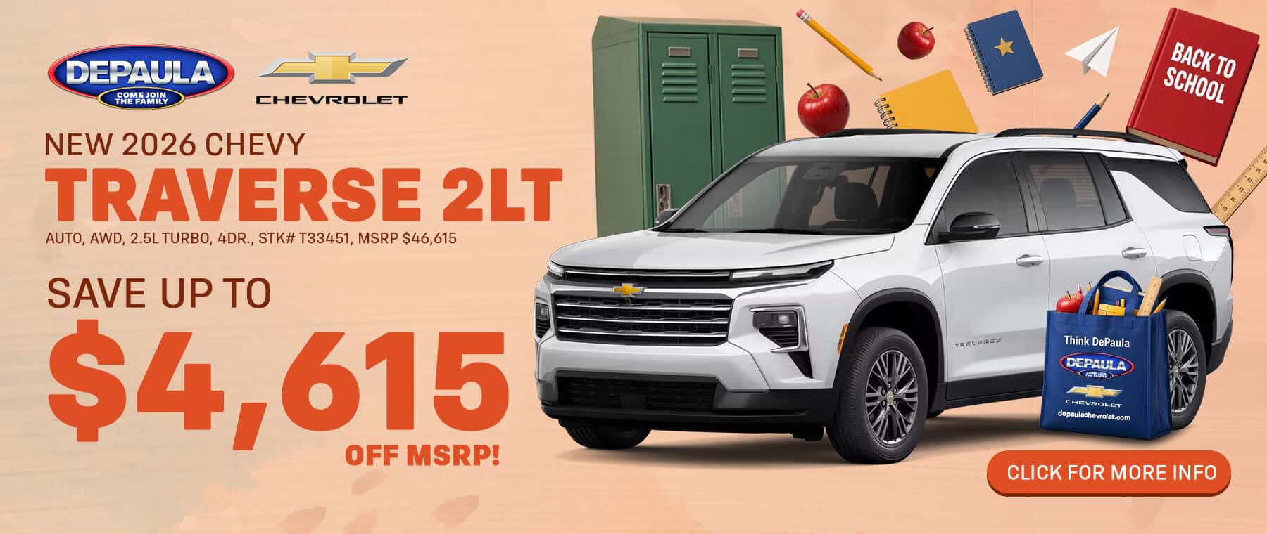 New 2026 Chevy Traverse 2LT Save up to $4,615 off MSRP