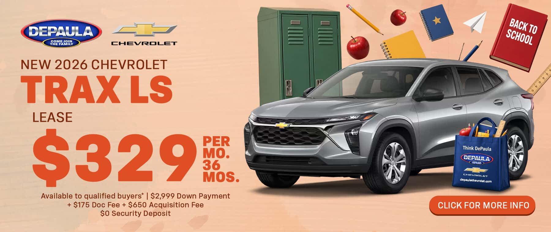 New 2026 Chevrolet Trax LS Lease $329/month for 36 months