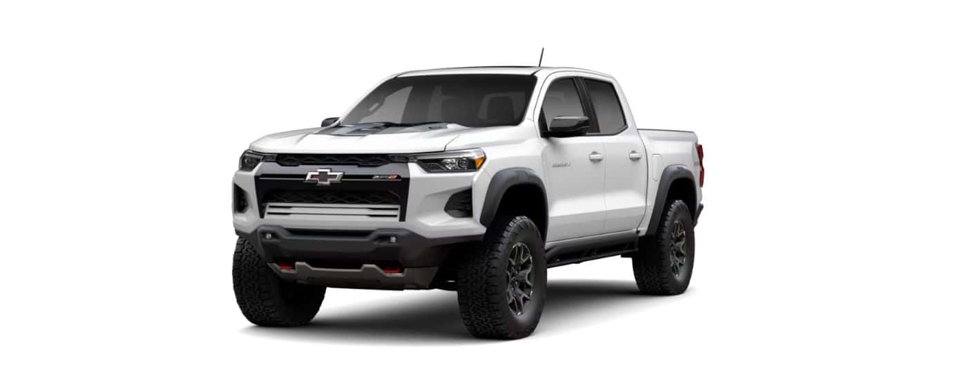 White 2027 Chevy Colorado ZR2 angled left.