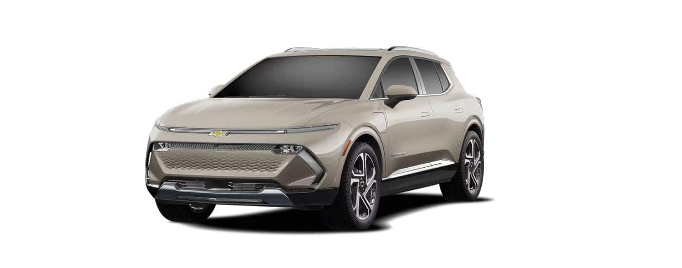 A tan 2027 Chevy Equinox EV angled left on a white background.