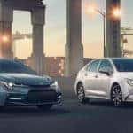 two 2020 corolla's under a bridge