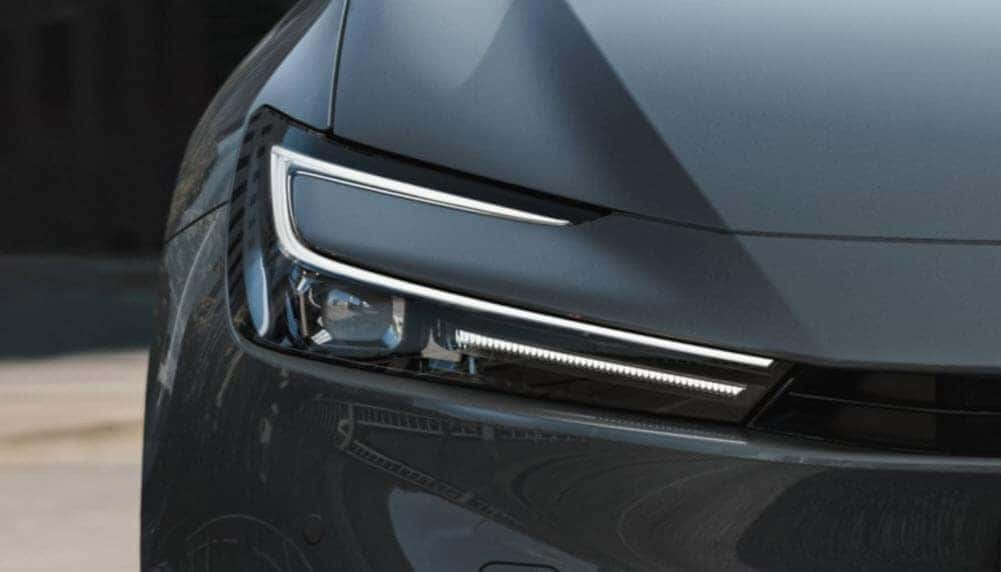 Close up of the 2025 Toyota Prius headlight design highlighting modern LED styling