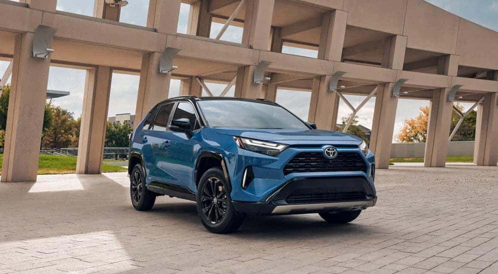 Front view of the 2025 Toyota RAV4 Hybrid showing bold grille and aerodynamic design