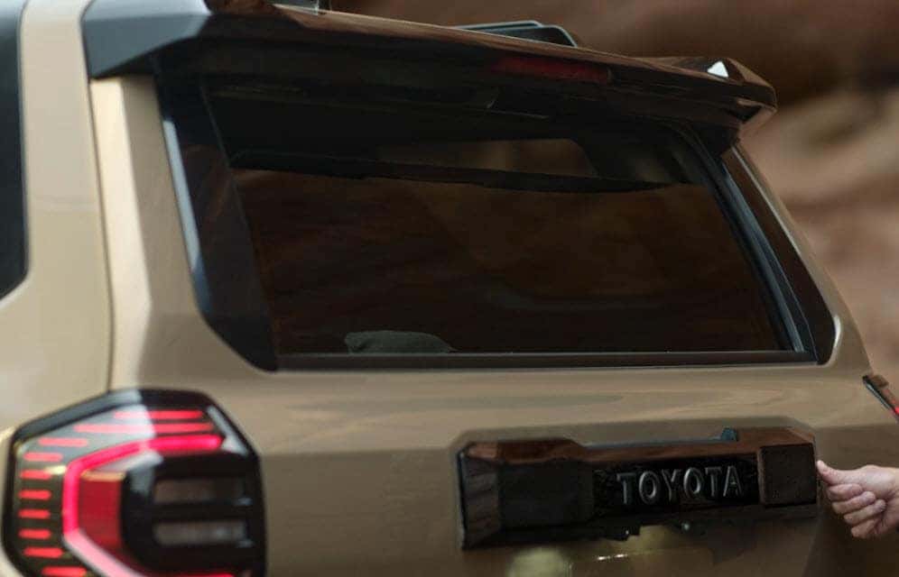 Close-up of the 2025 Toyota 4Runner power rear window and tailgate design