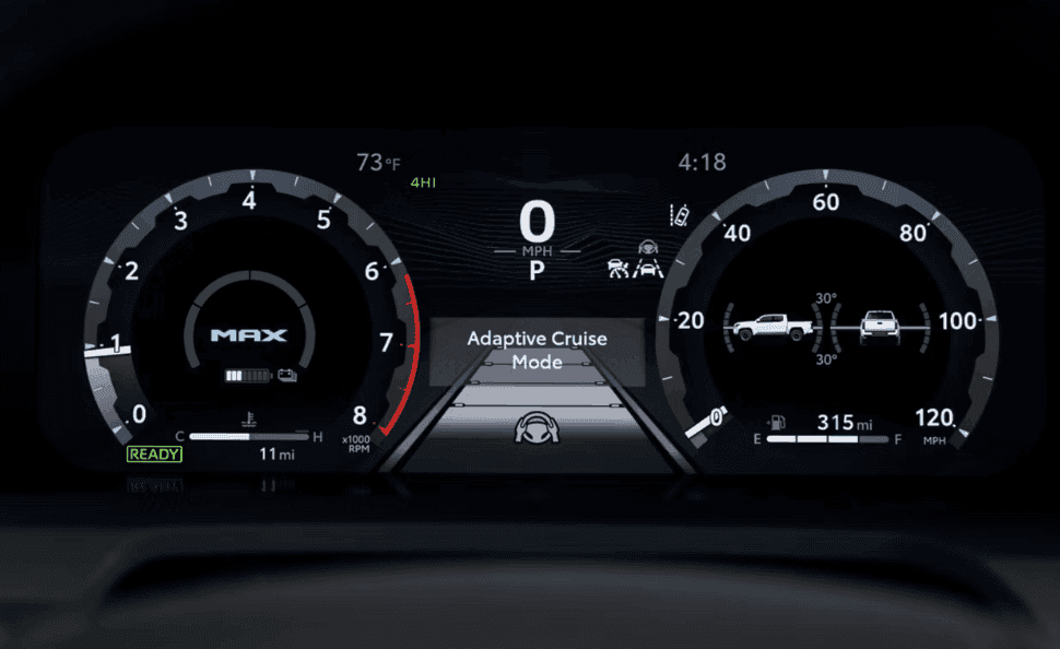 2026 Toyota Tacoma interior dashboard showing fuel economy display